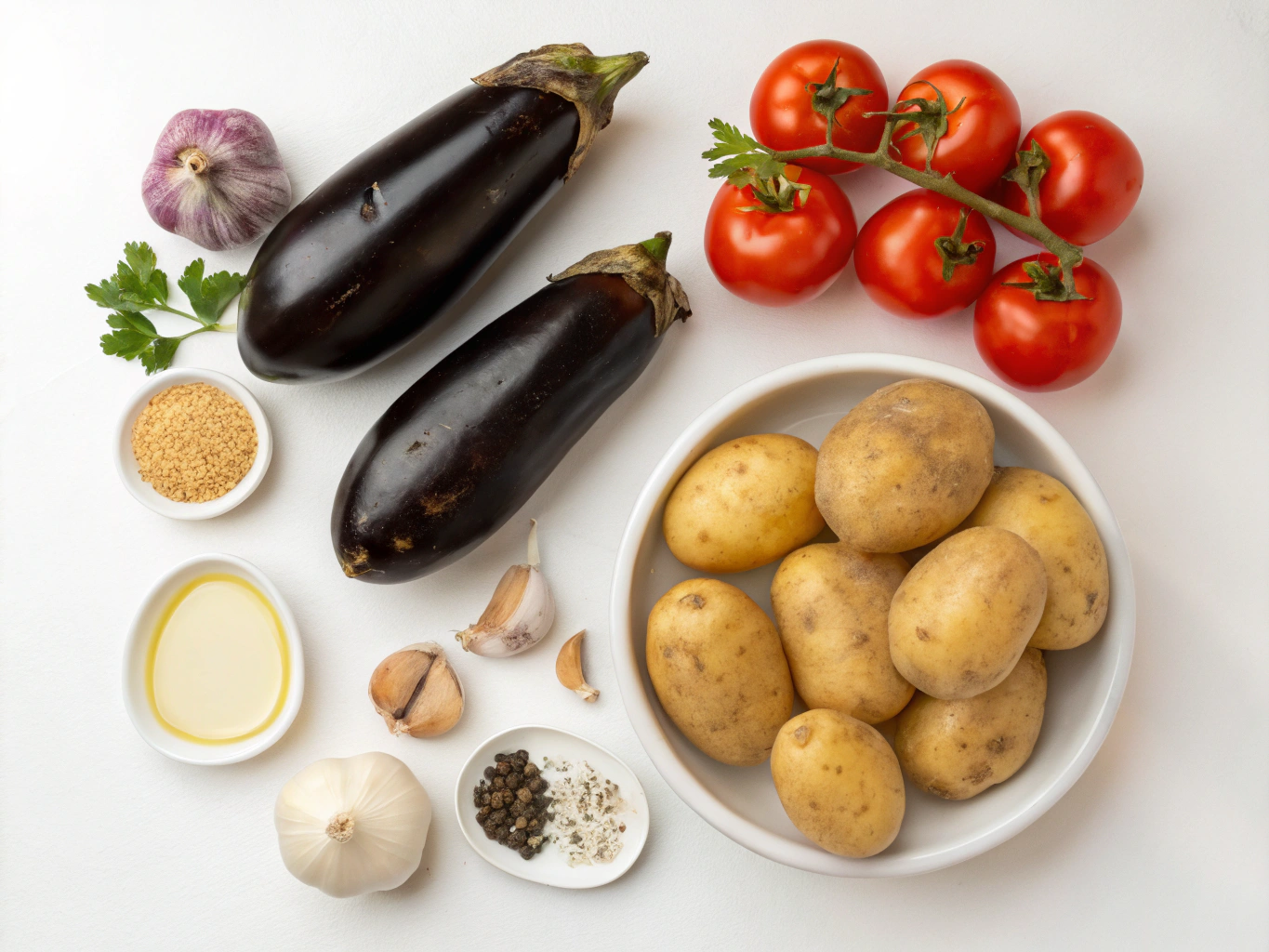 aubergines aux pommes de terre au cookeo - liste des ingrédients