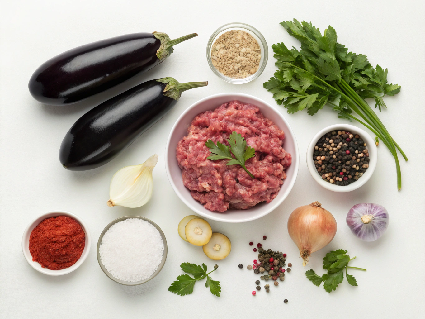aubergines farcies a la viande hachee au cookeo - liste des ingrédients