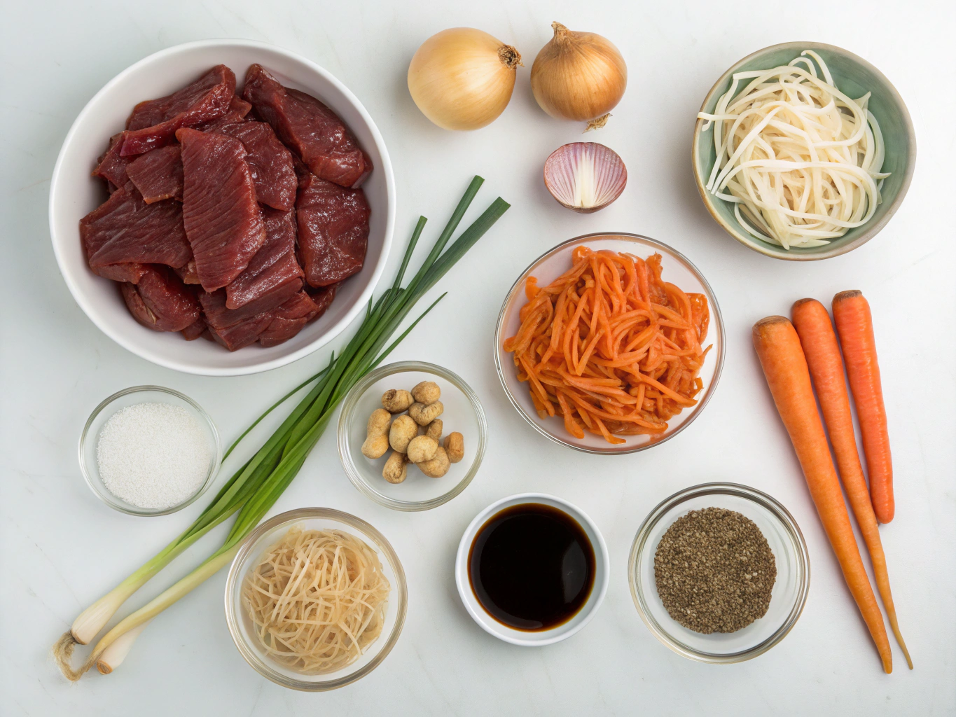 boeuf au caramel et nouilles sautees au soja au cookeo - liste des ingrédients