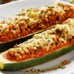Courgettes farcies Cookeo dans une assiette blanche
