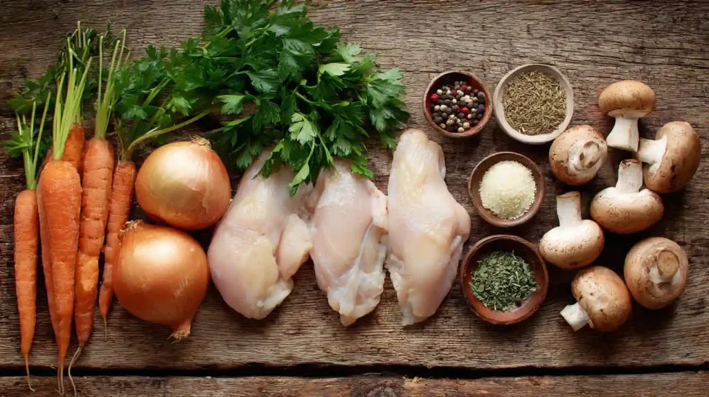 Ingrédients frais pour la blanquette de poulet