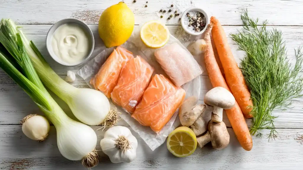 Ingrédients frais pour la blanquette de poisson au Cookeo