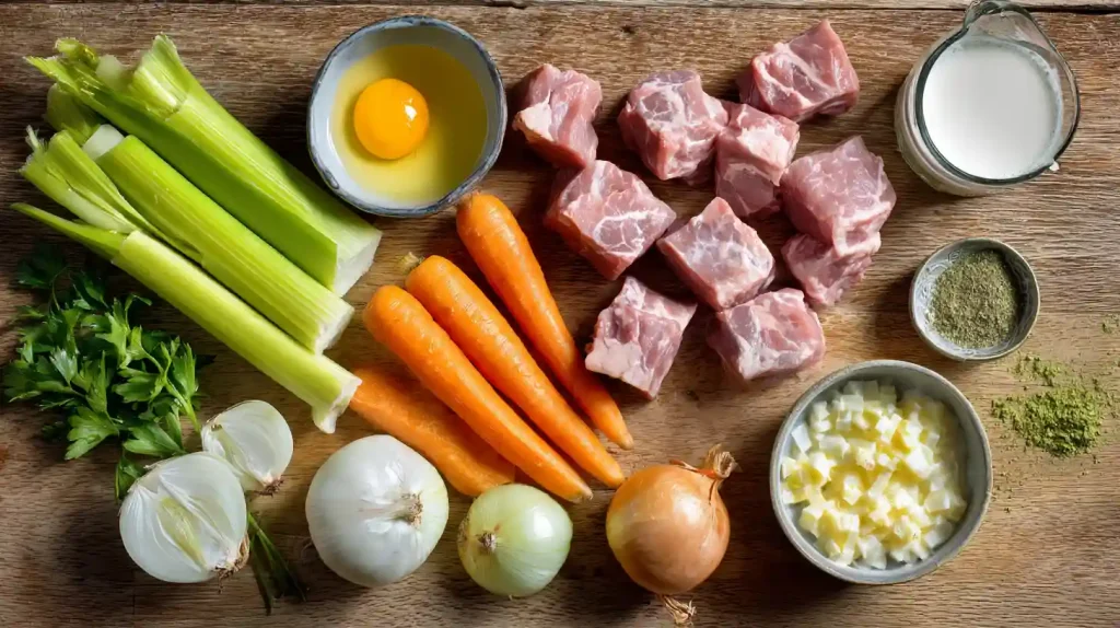 Ingrédients crus pour blanquette de veau