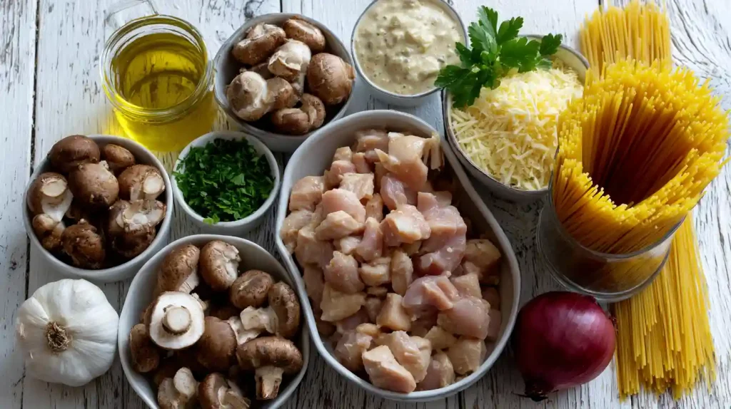 Ingrédients frais pour les pâtes au poulet Cookeo