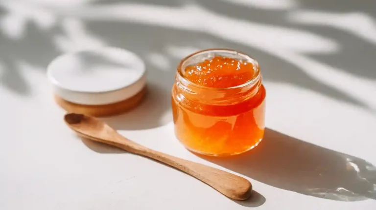 Confiture d’abricots Cookeo dans un petit pot blanc