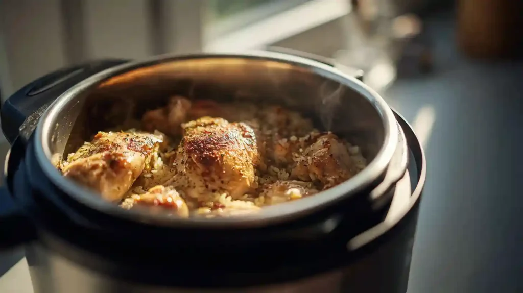 Cuisson des cuisses de poulet et du riz dans le Cookeo
