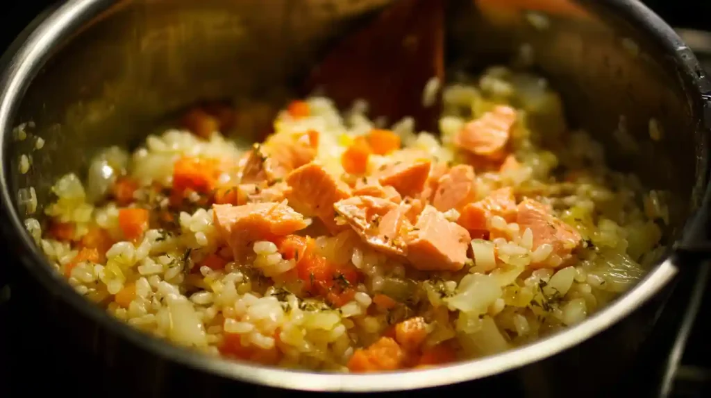Cuisson du risotto au saumon dans le Cookeo
