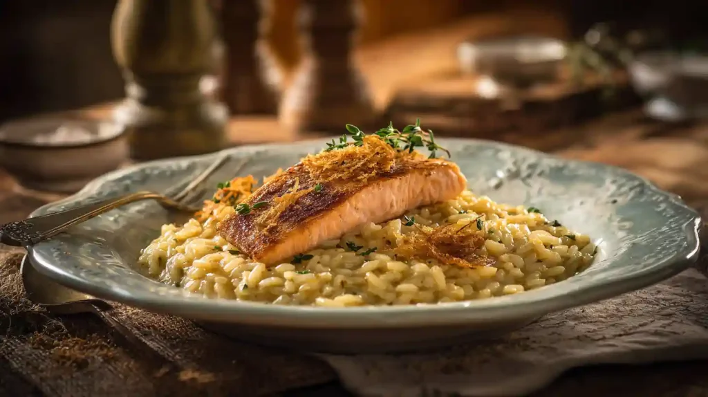 Assiette dressée de risotto au saumon