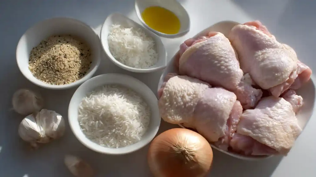 Ingrédients pour les cuisses de poulet au Cookeo avec du riz