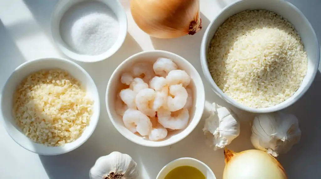 Ingrédients pour le risotto crevettes Cookeo, style épuré