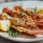 Langoustines cuites au Cookeo servies dans une assiette blanche