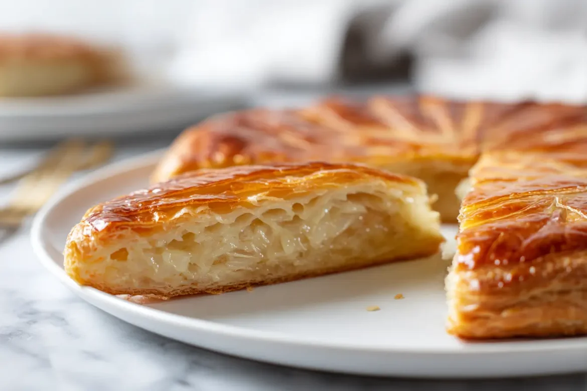 Savoureuse galette des rois frangipane au Cookeo, dorée et garnie de crème d'amande.