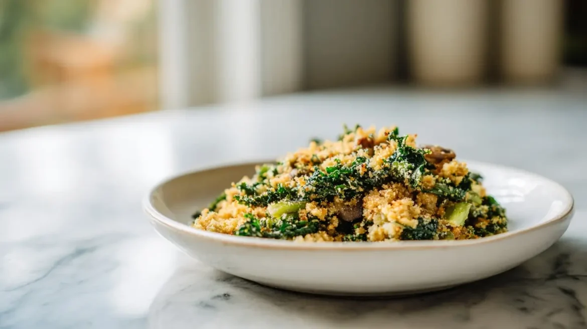 Crumble salé au chou kale et champignons en Cookeo, savoureux et nourrissant