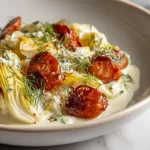 Savoureuse fondue d'endives aux saucisses fumées au Cookeo, fondante et délicieuse.