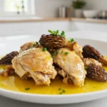 Délicieux coq au vin jaune avec des morilles préparé facilement au Cookeo.