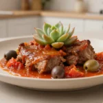 Délicieuse échine de porc à la tomate et aux olives cuisinée au Cookeo, savoureuse et facile à préparer.
