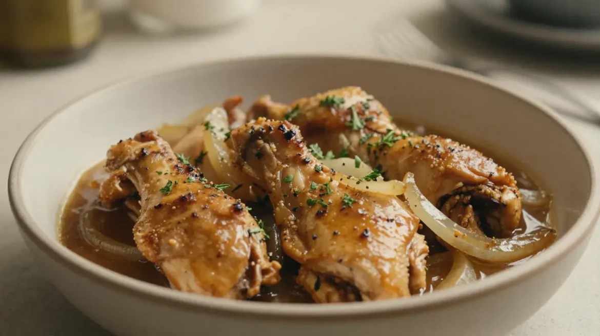 Délicieux poulet à la bière et aux oignons cuit au Cookeo, savoureux et réconfortant.