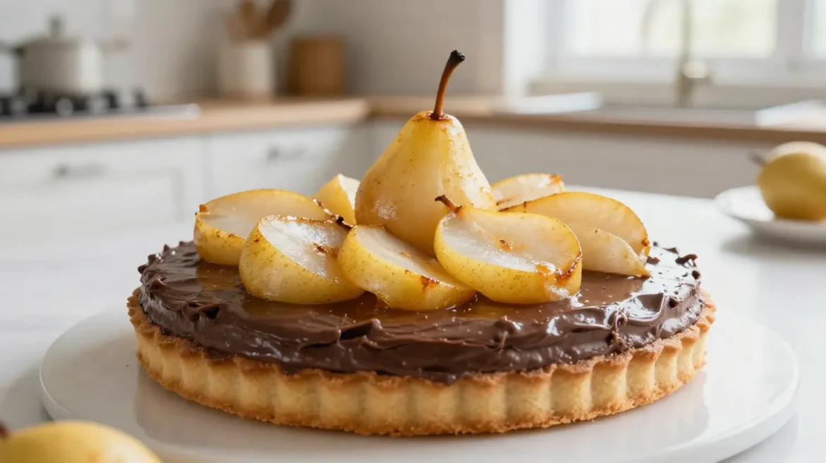 Tarte aux poires et au chocolat au Cookeo Savoureuse tarte aux poires et au chocolat préparée avec le Cookeo.