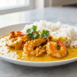 Riz au curry de crevettes au Cookeo, savoureux et parfumé.