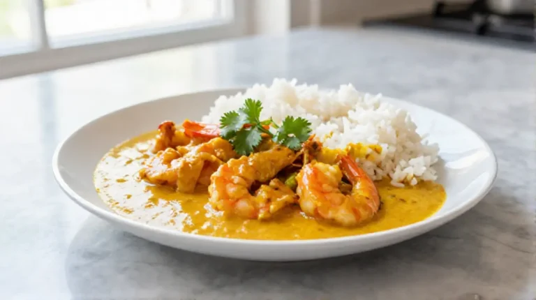 Riz au curry de crevettes au Cookeo, savoureux et parfumé.