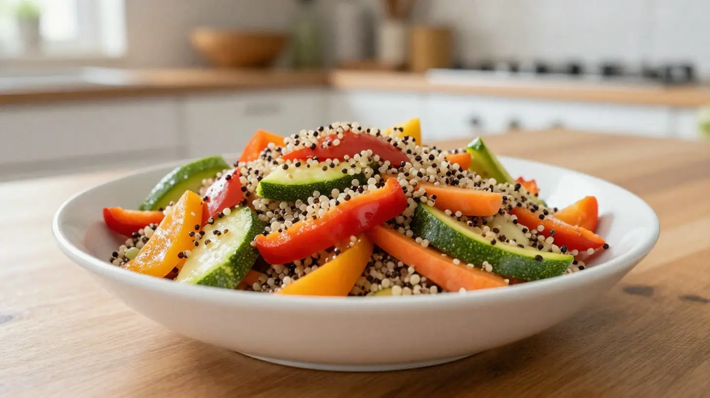 Savoureux plat de quinoa aux légumes préparé au Cookeo, parfait pour un repas équilibré.