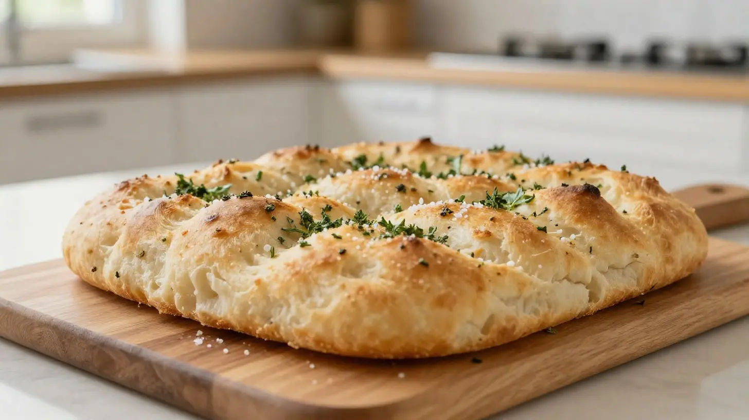 Délicieuse focaccia au Cookeo avec des herbes aromatiques et des tomates fraîches.