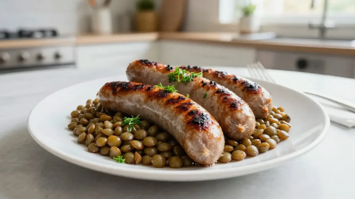 Savoureuses saucisses de Morteau aux lentilles, préparées facilement au Cookeo.