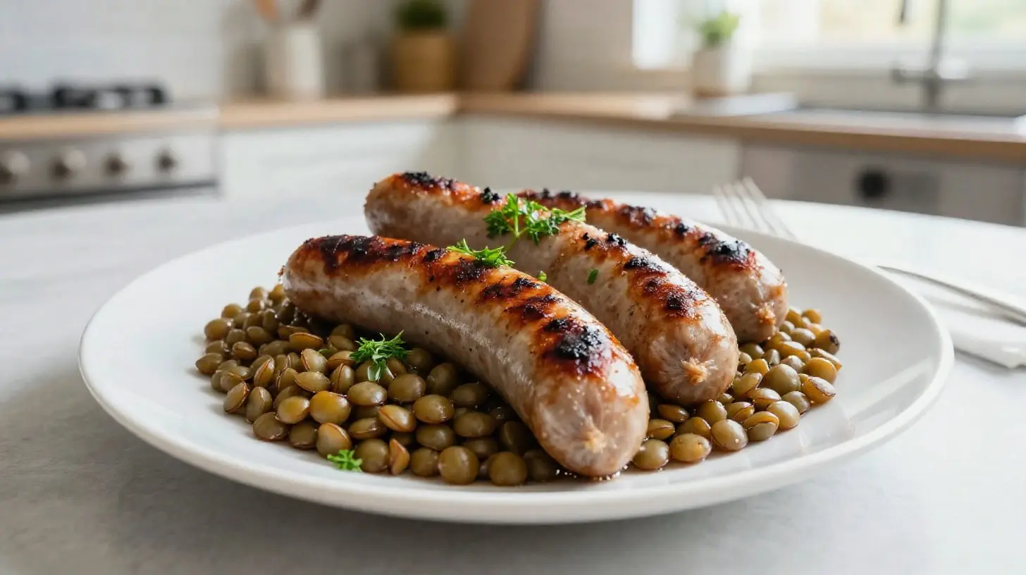 Savoureuses saucisses de Morteau aux lentilles, préparées facilement au Cookeo.