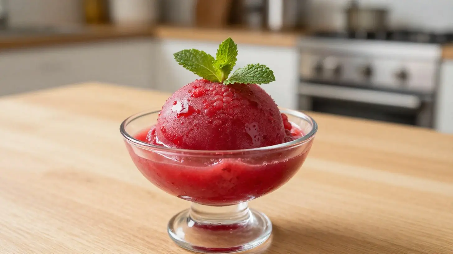 Délicieux sorbet framboise préparé avec le Cookeo, parfait pour les chaudes journées d'été.