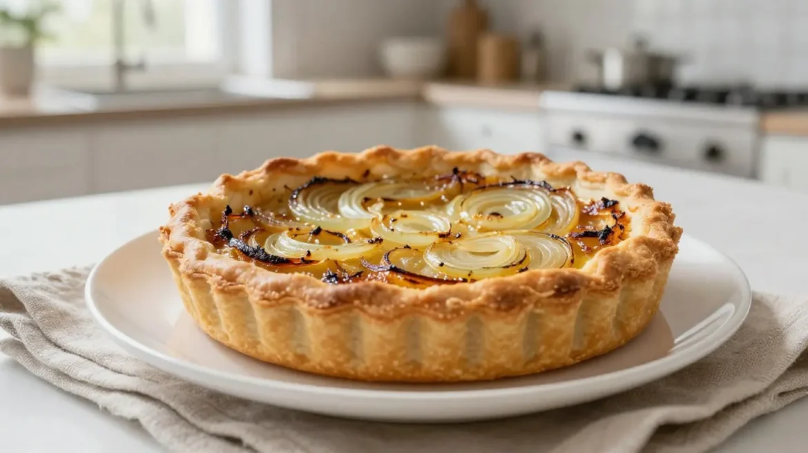 Tarte aux oignons au Cookeo Délicieuse tarte aux oignons cuite au Cookeo, parfaite pour un repas convivial.