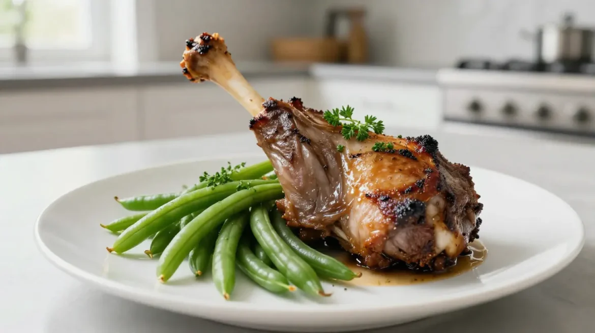 Délicieux gigot d'agneau accompagné de haricots verts cuisiné au Cookeo.