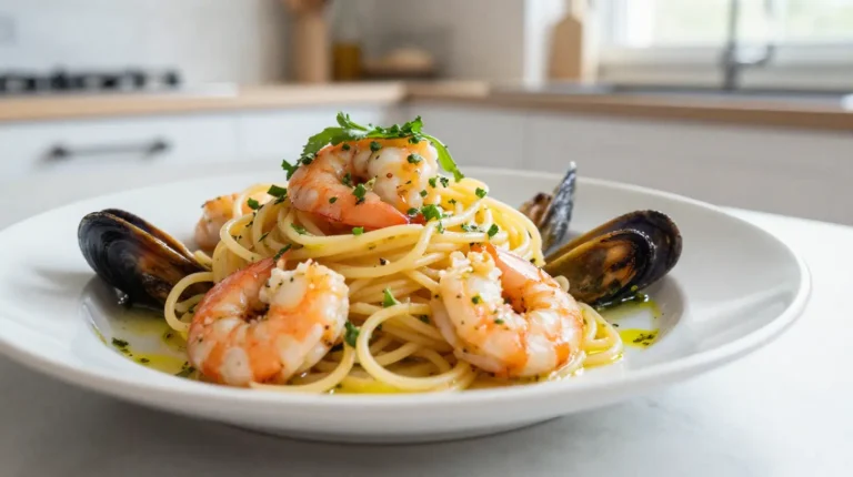 Délicieuse recette de pâtes aux fruits de mer préparée avec le Cookeo pour un repas savoureux et rapide.