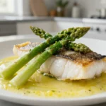 Plat savoureux de turbot aux asperges préparé au Cookeo pour une cuisson rapide et délicieuse.