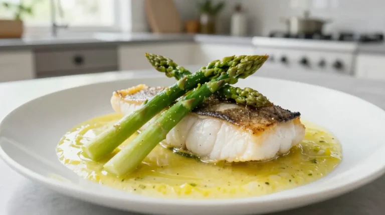 Turbot aux asperges cookeo Plat savoureux de turbot aux asperges préparé au Cookeo pour une cuisson rapide et délicieuse.