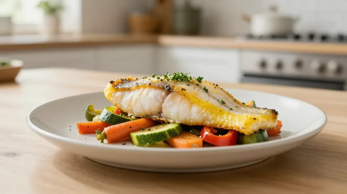 Savoureux filet de lieu jaune préparé avec des légumes frais au Cookeo.