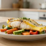 Savoureux filet de lieu jaune préparé avec des légumes frais au Cookeo.