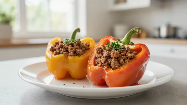 Poivrons farcis à la viande préparés avec un Cookeo pour une recette rapide et savoureuse.