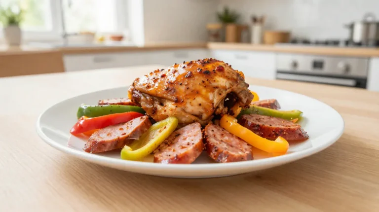 Délicieux poulet au chorizo et poivrons préparé au Cookeo, un plat savoureux et coloré.
